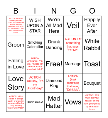 Mad Tea Party Bingo Card