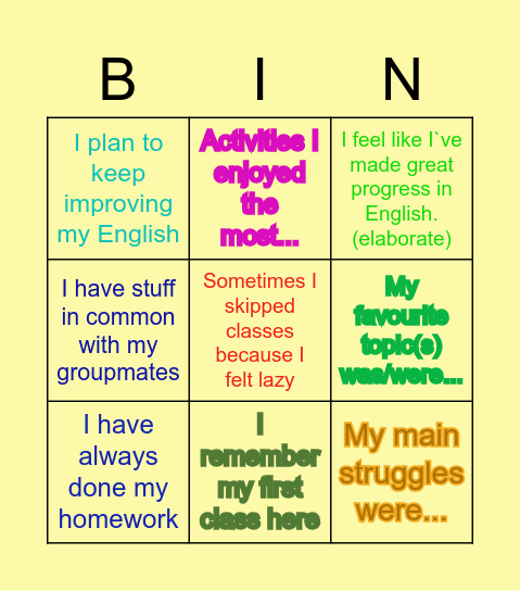 Final class Bingo Card