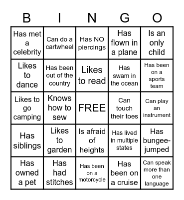 Ice Breaker Bingo Card