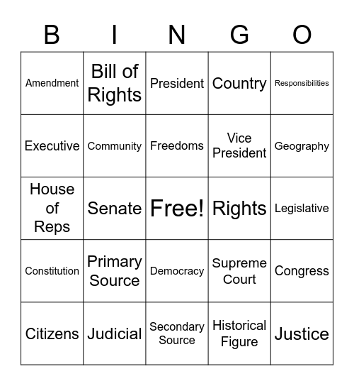 Social Studies Bingo Card