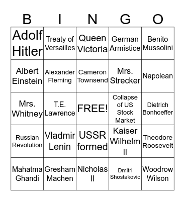Hisotry Revealed Bingo Card