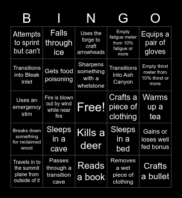 The Long Dark Bingo by xeroplanes Bingo Card