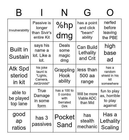 Akshan Bingo! Bingo Card