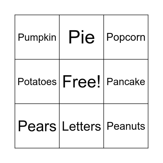 P is for Pancake Bingo Card