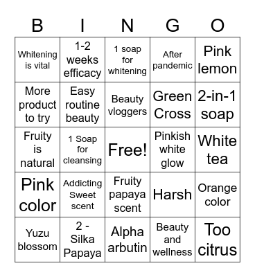 Whitening Soap Bingo Card