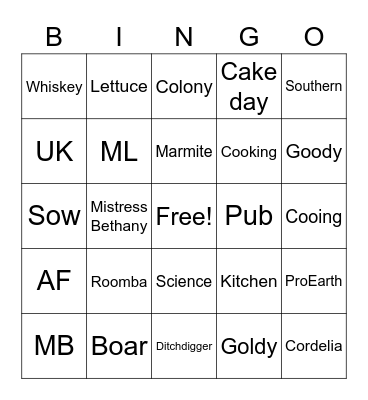 Fosse and the Pigs Bingo Card