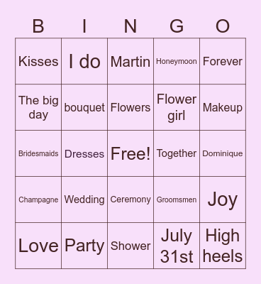 Dominique and Martin Bingo Card