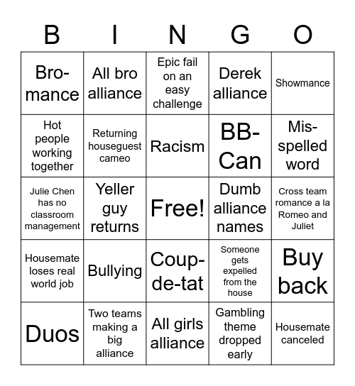 BB 23 Bingo Card - Rachel Bingo Card
