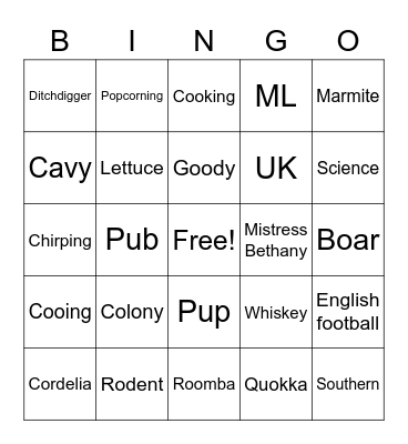 Fosse and the Pigs Bingo Card