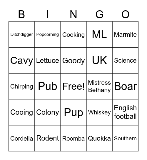Fosse and the Pigs Bingo Card