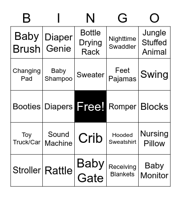 Sarah's Baby Shower Bingo Card