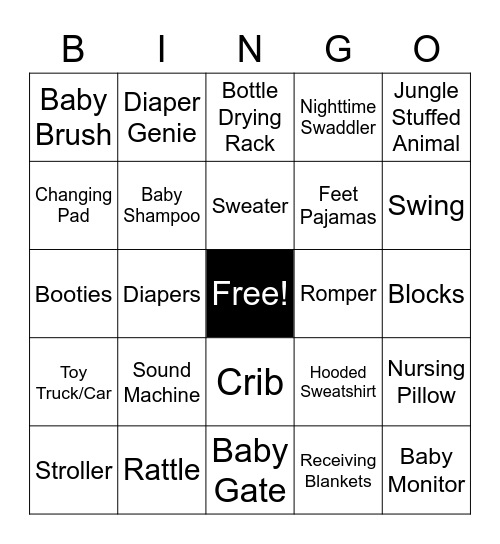 Sarah's Baby Shower Bingo Card