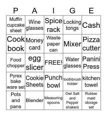 Bridal Bingo Card