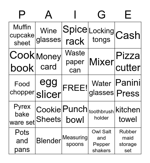 Bridal Bingo Card