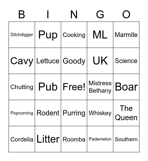 Fosse and the Pigs Bingo Card