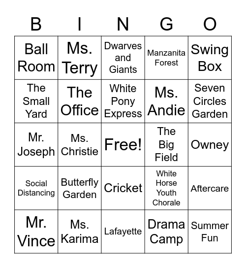 The Meher Schools Bingo Card