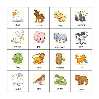 Animals Bingo Card