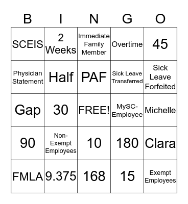 TIME AND LEAVE Bingo Card