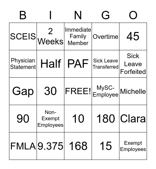TIME AND LEAVE Bingo Card