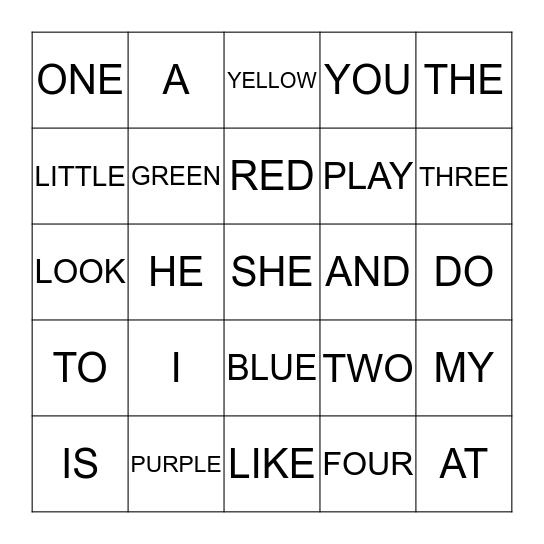 SIGHT WORDS Bingo Card