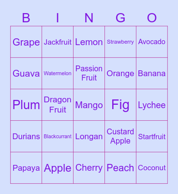 Various of Fruits Bingo Card