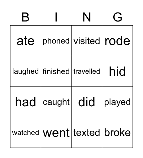Past forms Bingo Card