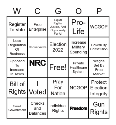 Conservative Ladies Bingo Card