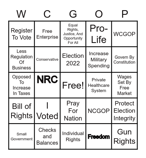 Conservative Ladies Bingo Card