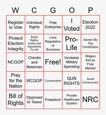 Conservative Ladies Bingo Card