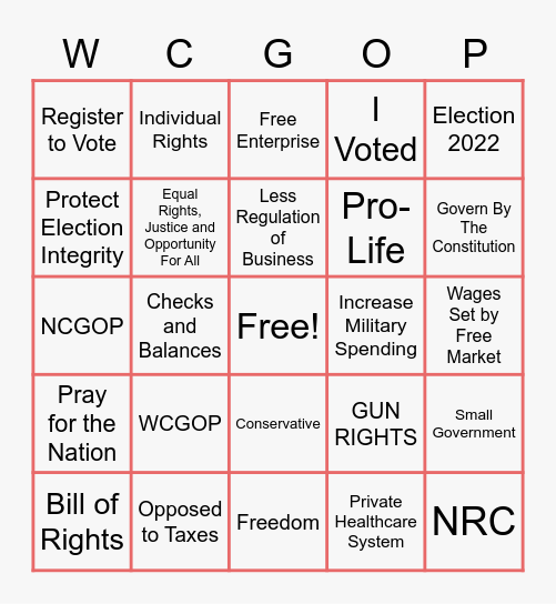 Conservative Ladies Bingo Card