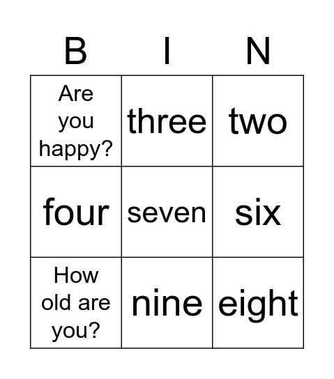 Numbers-2 Bingo Card