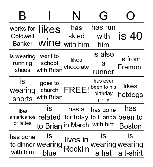 Brian's 40th Birthday, Find someone who... Bingo Card