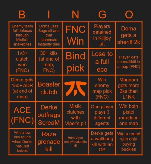 FNC VS TL Bingo Card