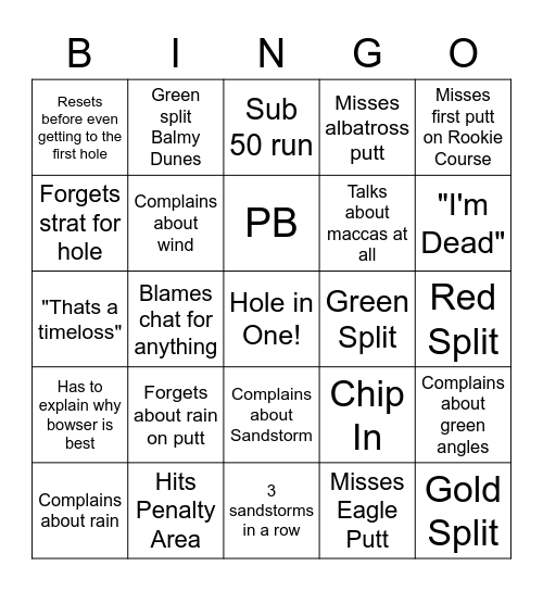 Damosk' Mario Golf Bingo Card