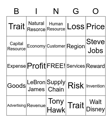 Junior Achievement Entrepreneurs Bingo Card