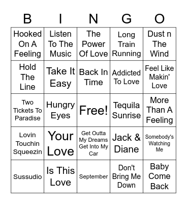 Yacht Rock Bingo Card