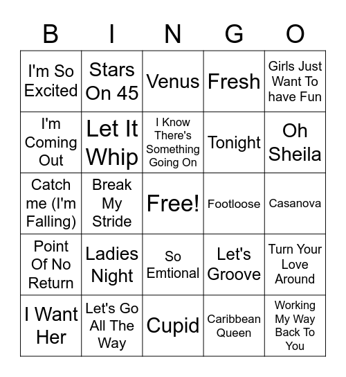 Misc. 80's Cover All Bingo Card