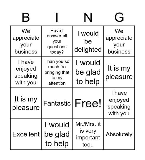 Delightful Word Bingo Card