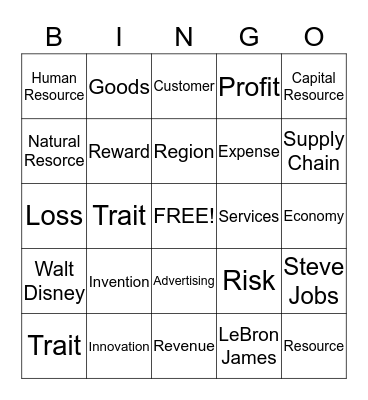 Junior Achievement Entrepreneurs Bingo Card