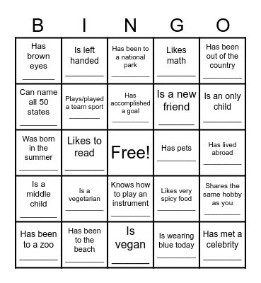 Find Someone Who.... Bingo Card