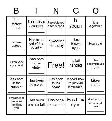 Find Someone Who.... Bingo Card