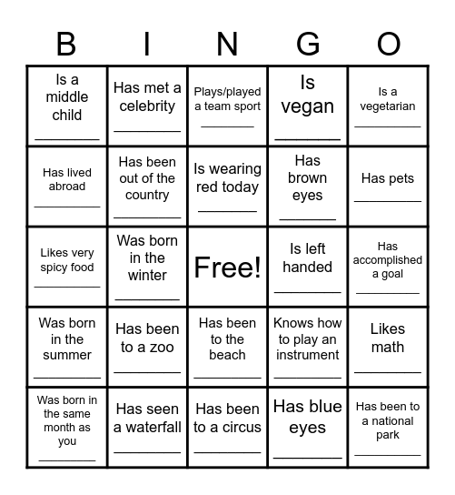 Find Someone Who.... Bingo Card