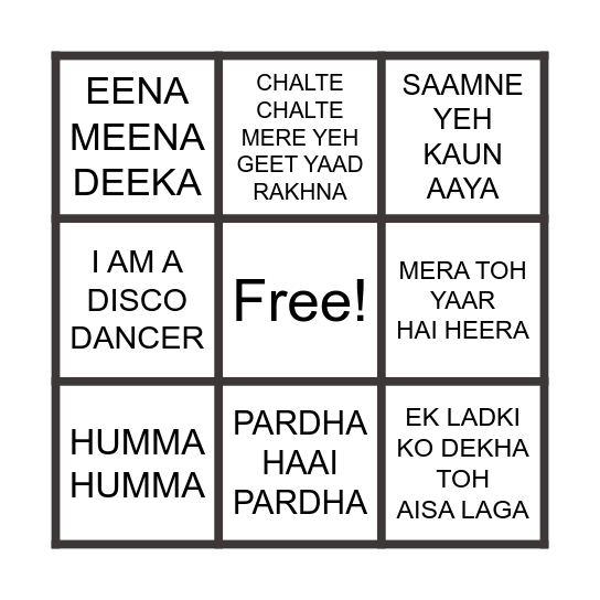 Bollywood retro Bingo Card