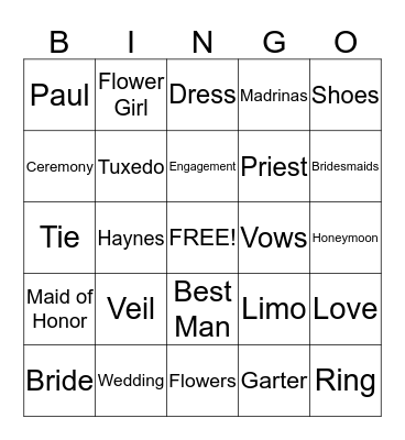 Haynes Wedding Shower  Bingo Card