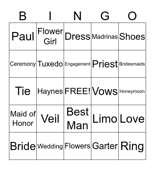Haynes Wedding Shower  Bingo Card