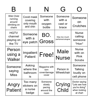 Hospital Visit Bingo Card
