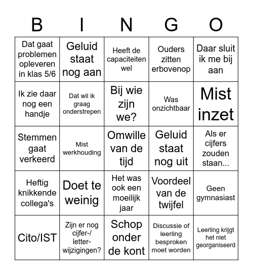 Rapportvergaderingbingo SGN Bingo Card
