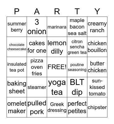 Epicure Bingo Card