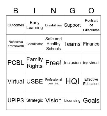 Special Education Section BINGO Card