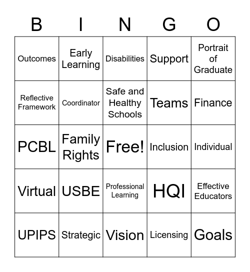 Special Education Section BINGO Card